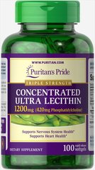 Концентрированный ультра лецитин, Concentrated Ultra Lecithin, Puritan's Pride, 1200 мг, 100 капсул купить в Киеве и Украине