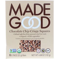 Хрусткі квадратики, з шматочками шоколаду, MadeGood, 6 батончиків по 0,78 унції (22 г)