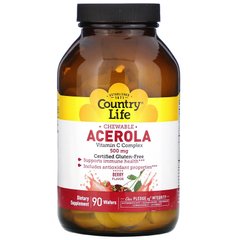 Вітамін С жувальний ацерола Country Life (Vitamin C Chewable) 500 мг 90