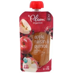 Дитяче харчування, стадія 2, з яблуком, родзинками і кіноа, Plum Organics, 35 унції (99 г)