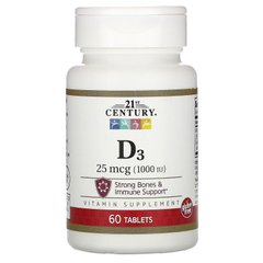 Вітамін Д3 21st Century (Vitamin D3) 25 мкг 1000 МО 60 таблеток