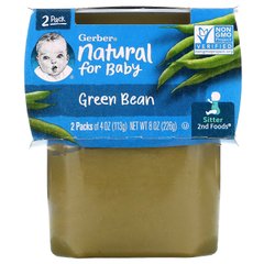 Gerber, Natural For Baby, зелена квасоля, няня, 2 упаковки по 4 унції (113 г) кожна