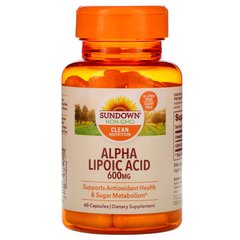 Альфа-ліпоєва кислота Sundown Naturals (Alpha Lipoic Acid) 600 мг 60 капсул