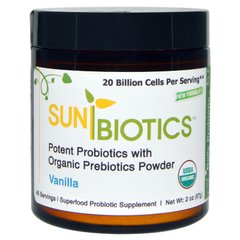 Пробіотики з пребіотиками Sunbiotics (Potent Probiotics with Organic Prebiotics) 20 млрд КУО 57 г зі смаком ванілі