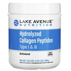Гідролізовані пептиди колагену типів I і III, з нейтральним смаком, Lake Avenue Nutrition, 460 г