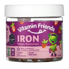 Vitamin Friends, Вегенські жувальні таблетки з залізом, полуниця, 60 жувальних таблеток з пектином