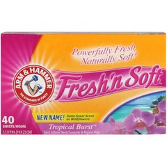 Fresh 'n Soft, серветки для пом'якшення тканини, тропічний аромат, Arm,Hammer, 40 серветок