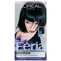 Фарба Feria для багатогранного мерехтливого кольору волосся, відтінок 21 яскраво-чорний, L'Oreal, на 1 застосування