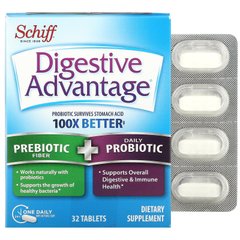 Schiff, Digestive Advantage, пребіотична клітковина + щоденний пробіотик, 32 таблетки