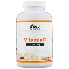 Вітамін С Nu U Nutrition (Vitamin C) 1000 мг 180 веганських таблеток