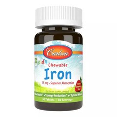Залізо дитяче смак полуниці Carlson Labs (Kid's Chewable Iron) 15 мг 30 жувальних таблеток