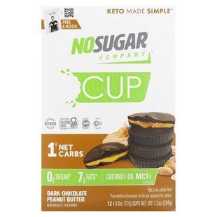No Sugar Company, Cup, Dark Chocolate Peanut Butter, 12 Cups, 0.6 oz (17 g) Each