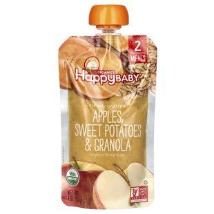 Happy Family Organics, Happy Baby, органическое детское питание, этап 2, яблоки, сладкий картофель и мюсли, 4 унции (113 г) купить в Киеве и Украине