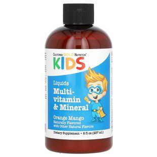California Gold Nutrition, Liquid Multi-Vitamin & Mineral For Children, No Alcohol, Natural Orange Mango, 8 fl oz (237 ml) купить в Киеве и Украине