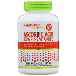 Аскорбиновая кислота 100% чистый витамин С кристаллический порошок NutriBiotic (Ascobic Acid) 227 г купить в Киеве и Украине