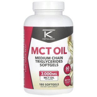 KetoLogic, MCT Oil, 3,000 mg, 180 Softgels (1,000 mg per Softgel) купить в Киеве и Украине