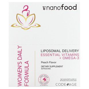 Codeage, Nanofood, Women's Daily Formula, Liposomal Delivery, Essential Vitamins + Omega-3, Peach, 30 Pouches, 0.5 fl oz (15 ml) Each купить в Киеве и Украине