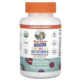 MaryRuth's, Organic Toddler Multivitamin & Postbiotics Gummies, Mixed Berry & Cherry, 60 Gummies