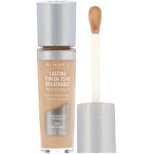 Стійка тональна основа Lasting Finish 25HR Breathable, відтінок 302 медово-золотистий, Rimmel London, 30 мл