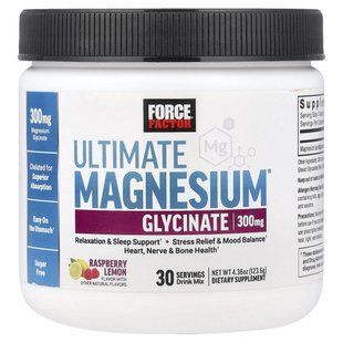 Force Factor, Ultimate, смесь для приготовления напитка с глицинатом магния, со вкусом малины и лимона, 123,6 г (4,36 унции) купить в Киеве и Украине