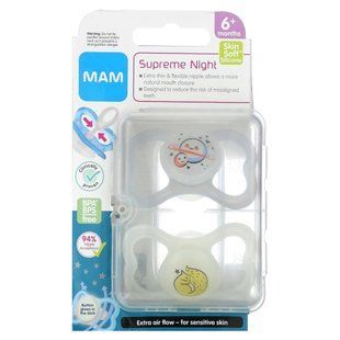 MAM, Supreme Night Pacifier, 6+ Months, Clear, 2 Count купить в Киеве и Украине