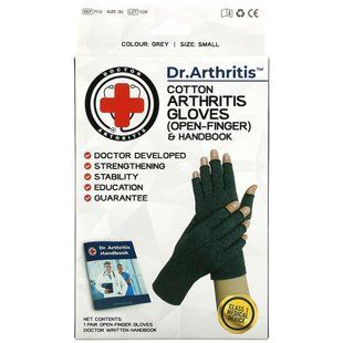 Doctor Arthritis, Хлопковые перчатки и руководство для лечения артрита с открытыми пальцами, маленькие, серые, 1 пара купить в Киеве и Украине