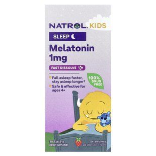 Мелатонин для детей от 4 лет и старше клубника Natrol (Kids Melatonin Fast Dissolve Ages 4 & Up Strawberry) 30 таблеток купить в Киеве и Украине