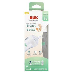 NUK, Simply Natural, Breast and Bottle with Safe Temp, 1+ Months, Medium Flow, 9 oz (270 ml) купить в Киеве и Украине