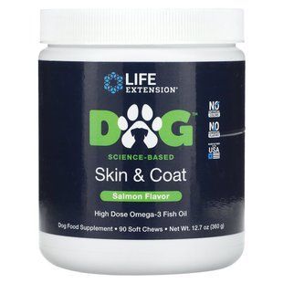 Life Extension, Dog, Skin & Coat, Salmon, 90 Soft Chews, 12.7 oz (360 g) купить в Киеве и Украине