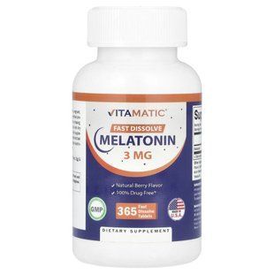 Vitamatic, Melatonin, Natural Berry, 3 mg, 365 Fast Dissolve Tablets купить в Киеве и Украине