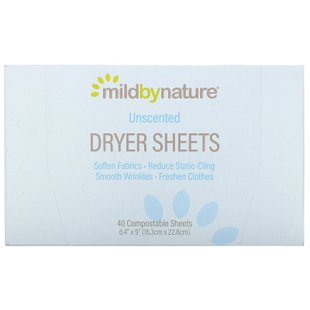 Листы сушилки, без запаха, Dryer Sheets, Unscented, Mild By Nature, 40 Компостируемые листы купить в Киеве и Украине