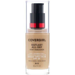 Тональна основа 3 в 1, відтінок 842 &laquo;Середній бежевий&raquo;, Outlast All-Day Stay Fabulous, Covergirl, 30 мл