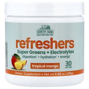Суперзелень з електролітами Country Farms (Refreshers Super Greens & Electrolytes) 198 г тропічне манго