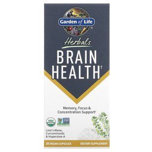 Garden of Life, Herbals, Brain Health, м&rsquo;ята, 30 веганських капсул