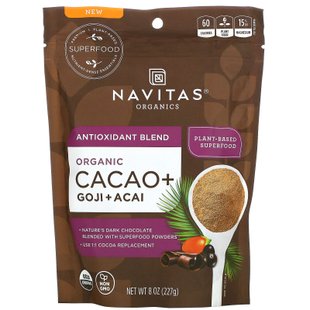 Смесь антиоксидантов, органическое какао + годжи + асаи, Antioxidant Blend, Organic Cacao + Goji + Acai, Navitas Organics, 227 г купить в Киеве и Украине