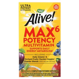 Мультивитамины без железа Nature's Way (Alive! Max6 Dailiy Multi-Vitamin) 90 капсул купить в Киеве и Украине