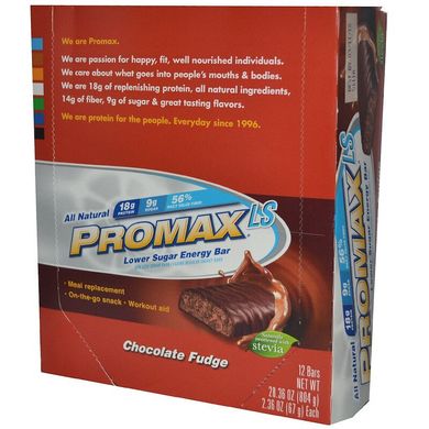 Протеїновий батончик, нижній цукор, Lower Sugar Protein Bar, шоколадна помадка, Promax Nutrition, 12 батончиків, по 2,36 унції (67 г) кожен