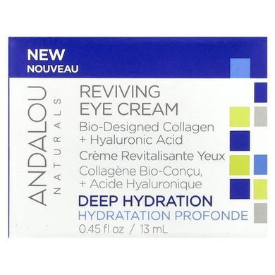 Andalou Naturals, Восстанавливающий крем для кожи вокруг глаз, био-разработанный коллаген + гиалуроновая кислота, 0,45 жидких унций (13 мл) купить в Киеве и Украине