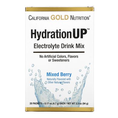 Смесь для напитка с электролитами смесь ягод California Gold Nutrition (HydrationUP Electrolyte Drink Mix Mixed Berry) 20 пакетиков по 47 г купить в Киеве и Украине