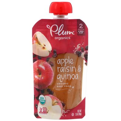 Дитяче харчування, стадія 2, з яблуком, родзинками і кіноа, Plum Organics, 35 унції (99 г)