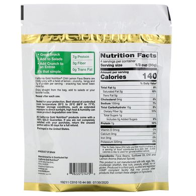 Готові до вживання смажені скибочки квасолі чилі та лимон California Gold Nutrition