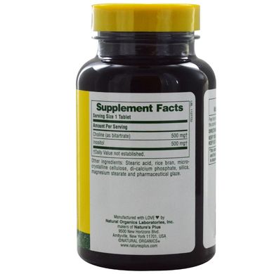 Холін та інозитол Nature's Plus (Choline & Inositol) 500 мг / 500 мг 60 таблеток