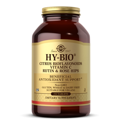 Цитрусові біофлавоноїди вітамін С рутин і шипшина Solgar (Hy-Bio Citrus Bioflavonoids Vitamin C Rutin & Rose Hips) 250 таблеток
