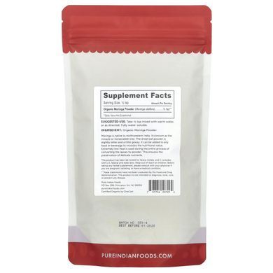 Порошок органічної моринги, Pure Indian Foods, 227 г