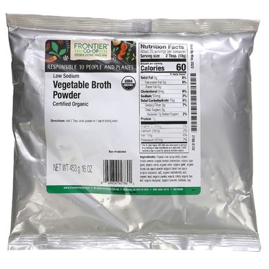 Бульйонний порошок з низьким вмістом натрію зі смаком овочів органік вегетаріанський Frontier Natural Products (Broth Powder) 453 г
