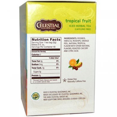 Холодный травяной чай Iced Herbal Tea, без кофеина, тропический фрукт, Celestial Seasonings, 40 пакетиков, 91 г купить в Киеве и Украине