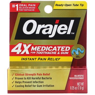 Проти сильного зубного болю і болю ясен, медикаментозний гель потрійної дії, Orajel, 0,25 унц (7,0 г)