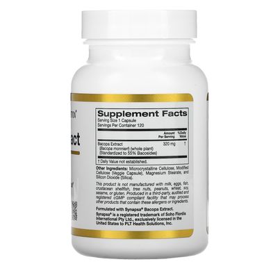 Бакопа екстракт California Gold Nutrition (Bacopa Extract) 320 мг 120 рослинних капсул
