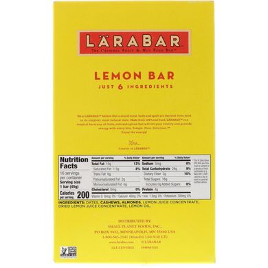 Лимонный батончик, Larabar, 16 батончиков, 1,6 унции (45 г) каждый купить в Киеве и Украине