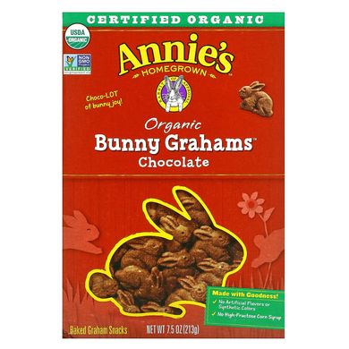 Шоколадное печенье Bunny Grahams, Annie's Homegrown, 7,5 унций (213 г) купить в Киеве и Украине